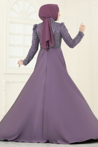 moda selvim Evening Dress 4909D170 Dark Lilac - Thumbnail