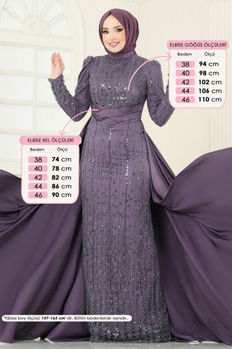 moda selvim Evening Dress 4909D170 Dark Lilac - Thumbnail