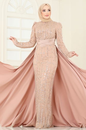 moda selvim Evening Dress 4909D170 Gold - Thumbnail