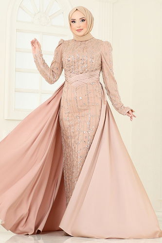 moda selvim Evening Dress 4909D170 Gold - Thumbnail