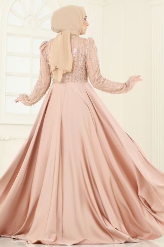 moda selvim Evening Dress 4909D170 Gold - Thumbnail
