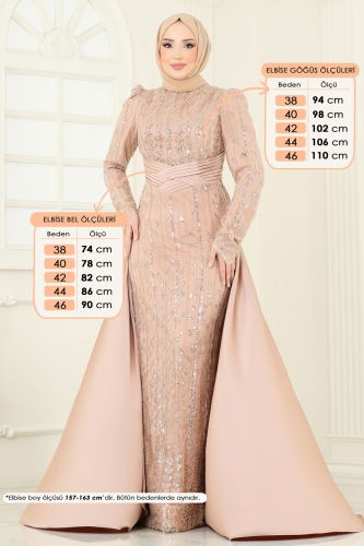 moda selvim Evening Dress 4909D170 Gold - Thumbnail