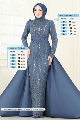 moda selvim Evening Dress 4909D170 Indigo - Thumbnail