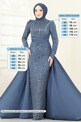 moda selvim فستان سهرة ازرق 4909D170 - Thumbnail