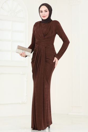 moda selvim Evening Dress 4913D170 Brown - Thumbnail