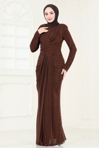 moda selvim Evening Dress 4913D170 Brown - Thumbnail