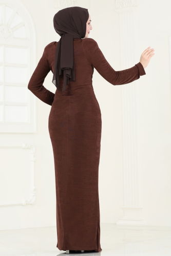 moda selvim Evening Dress 4913D170 Brown - Thumbnail