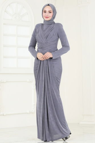 moda selvim Evening Dress 4913D170 Gray - Thumbnail