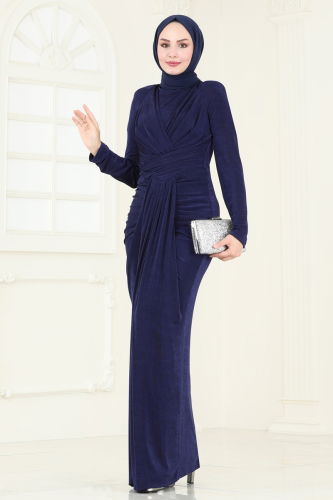 moda selvim Evening Dress 4913D170 Navy Blue - Thumbnail