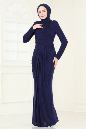 moda selvim Evening Dress 4913D170 Navy Blue - Thumbnail