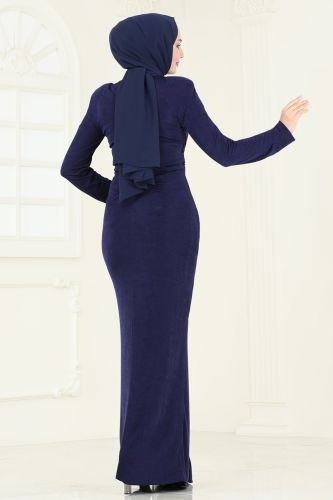 moda selvim Evening Dress 4913D170 Navy Blue - Thumbnail