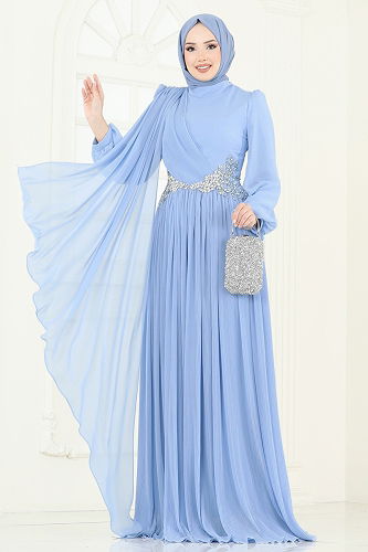 moda selvim Evening Dress 4916SRH861 Baby Blue - Thumbnail