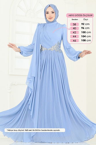 moda selvim Evening Dress 4916SRH861 Baby Blue - Thumbnail