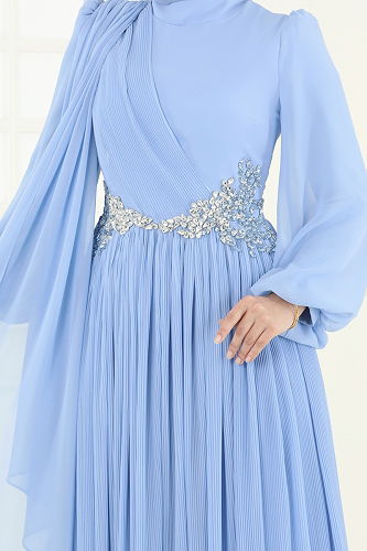 moda selvim فستان سهرة أزرق فاتح 4916SRH861 - Thumbnail