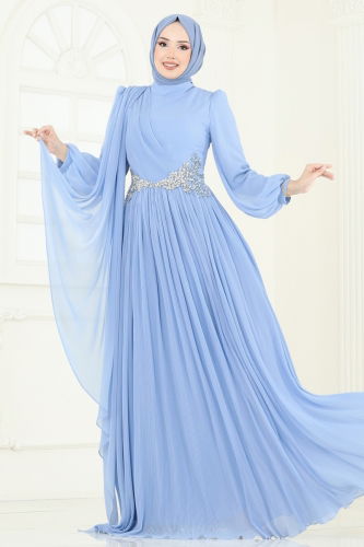 moda selvim فستان سهرة أزرق فاتح 4916SRH861 - Thumbnail