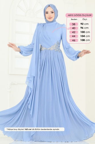 moda selvim فستان سهرة أزرق فاتح 4916SRH861 - Thumbnail