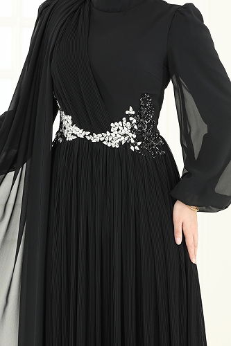 moda selvim Evening Dress 4916SRH861 Black - Thumbnail