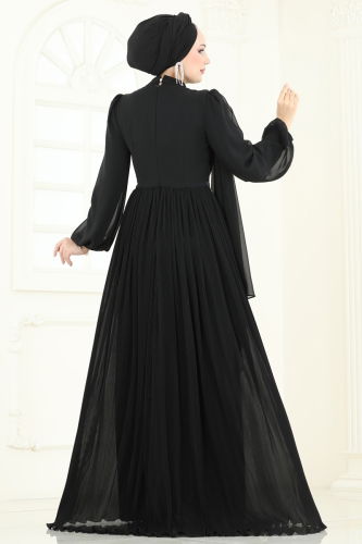 moda selvim فستان سهرة أسود 4916SRH861 - Thumbnail