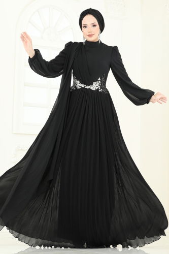 moda selvim فستان سهرة أسود 4916SRH861 - Thumbnail