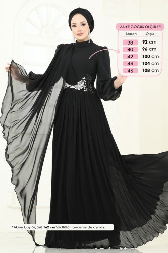 moda selvim فستان سهرة أسود 4916SRH861 - Thumbnail
