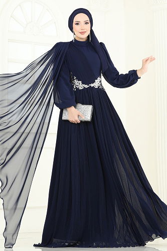 moda selvim Evening Dress 4916SRH861 Navy Blue - Thumbnail