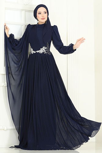 moda selvim Evening Dress 4916SRH861 Navy Blue - Thumbnail