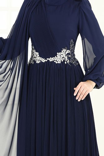 moda selvim فستان سهرة كحلي 4916SRH861 - Thumbnail