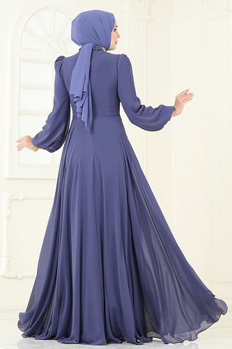 moda selvim Evening Dress 4923SRH861 Indigo - Thumbnail