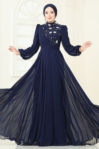 moda selvim Evening Dress 4923SRH861 Navy Blue - Thumbnail