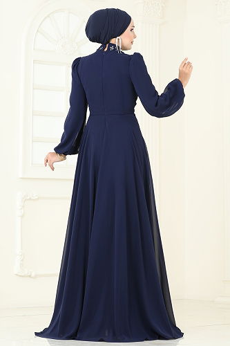 moda selvim Evening Dress 4923SRH861 Navy Blue - Thumbnail