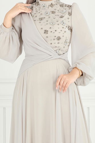 moda selvim فستان سهرة بيج 4923SRH861 - Thumbnail