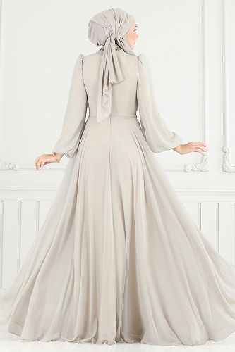 moda selvim فستان سهرة بيج 4923SRH861 - Thumbnail