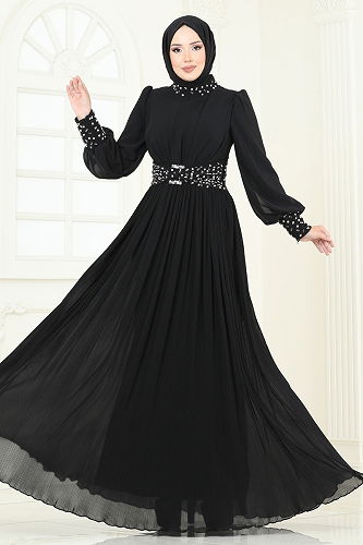 moda selvim Evening Dress 4924SRH861 Black - Thumbnail
