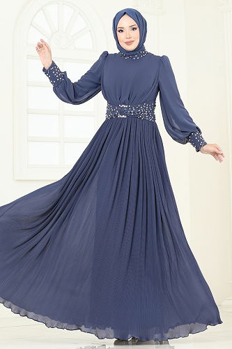 moda selvim Evening Dress 4924SRH861 Indigo - Thumbnail