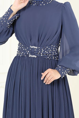 moda selvim فستان سهرة ازرق 4924SRH861 - Thumbnail