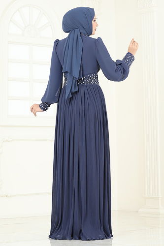 moda selvim فستان سهرة ازرق 4924SRH861 - Thumbnail