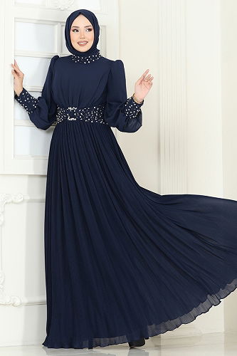 moda selvim Evening Dress 4924SRH861 Navy Blue - Thumbnail