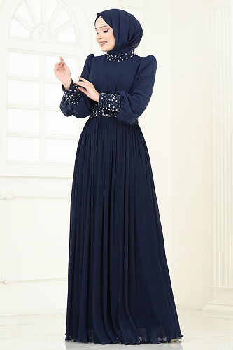 moda selvim Evening Dress 4924SRH861 Navy Blue - Thumbnail