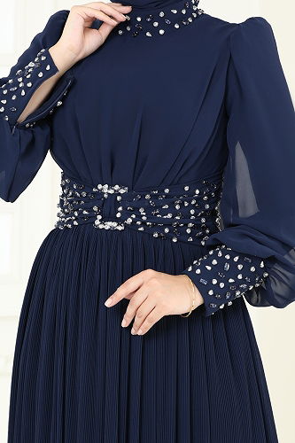 moda selvim Evening Dress 4924SRH861 Navy Blue - Thumbnail