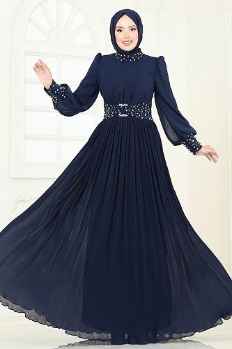 moda selvim فستان سهرة كحلي 4924SRH861 - Thumbnail