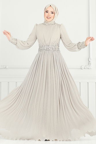 moda selvim فستان سهرة بيج 4924SRH861 - Thumbnail