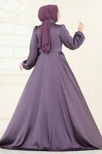 moda selvim Evening Dress 4928D170 Dark Lilac - Thumbnail
