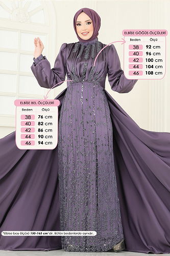 moda selvim Evening Dress 4928D170 Dark Lilac - Thumbnail