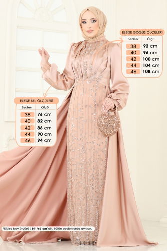 moda selvim Evening Dress 4928D170 Gold - Thumbnail