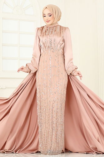 moda selvim فستان سهرة ذهبي 4928D170 - Thumbnail