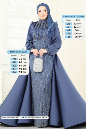 moda selvim Evening Dress 4928D170 Indigo - Thumbnail