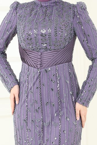 moda selvim Evening Dress 4929D170 Dark Lilac - Thumbnail