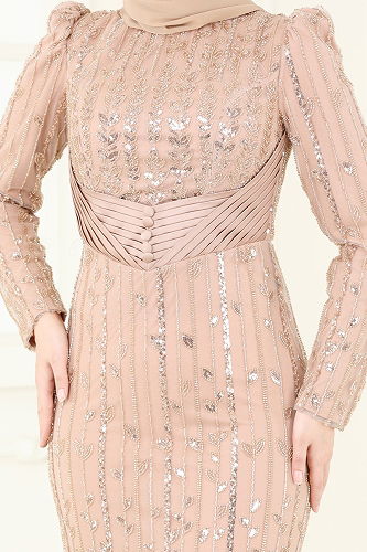 moda selvim Evening Dress 4929D170 Gold - Thumbnail