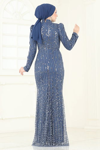 moda selvim فستان سهرة ازرق 4929D170 - Thumbnail