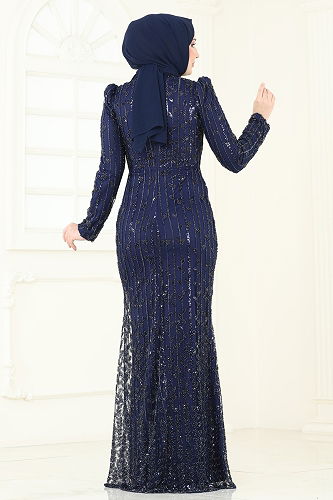 moda selvim Evening Dress 4929D170 Navy Blue - Thumbnail
